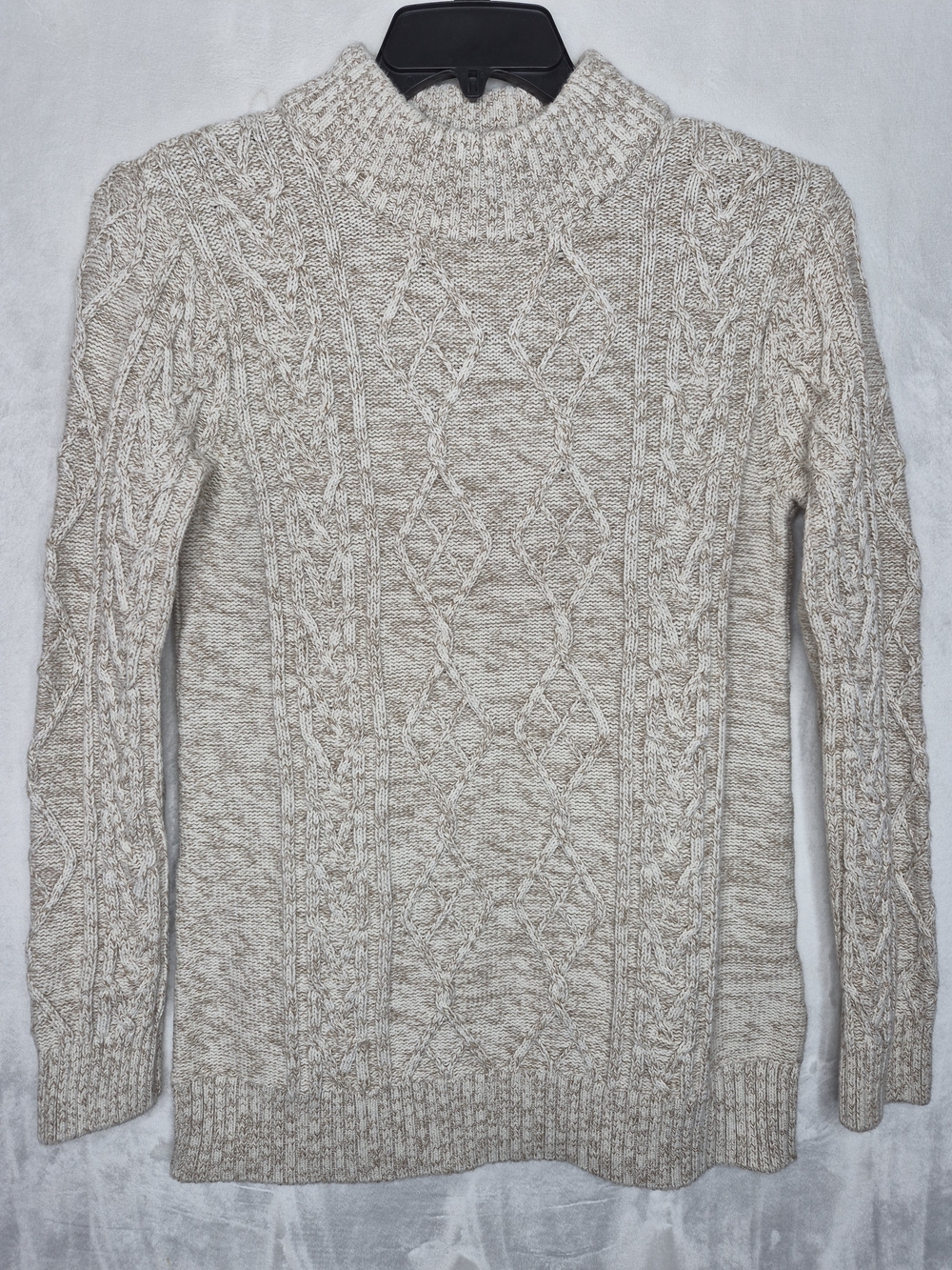 Overland Sheepskin Co Cable Knit Mock Neck Sweater Cream Womens XS